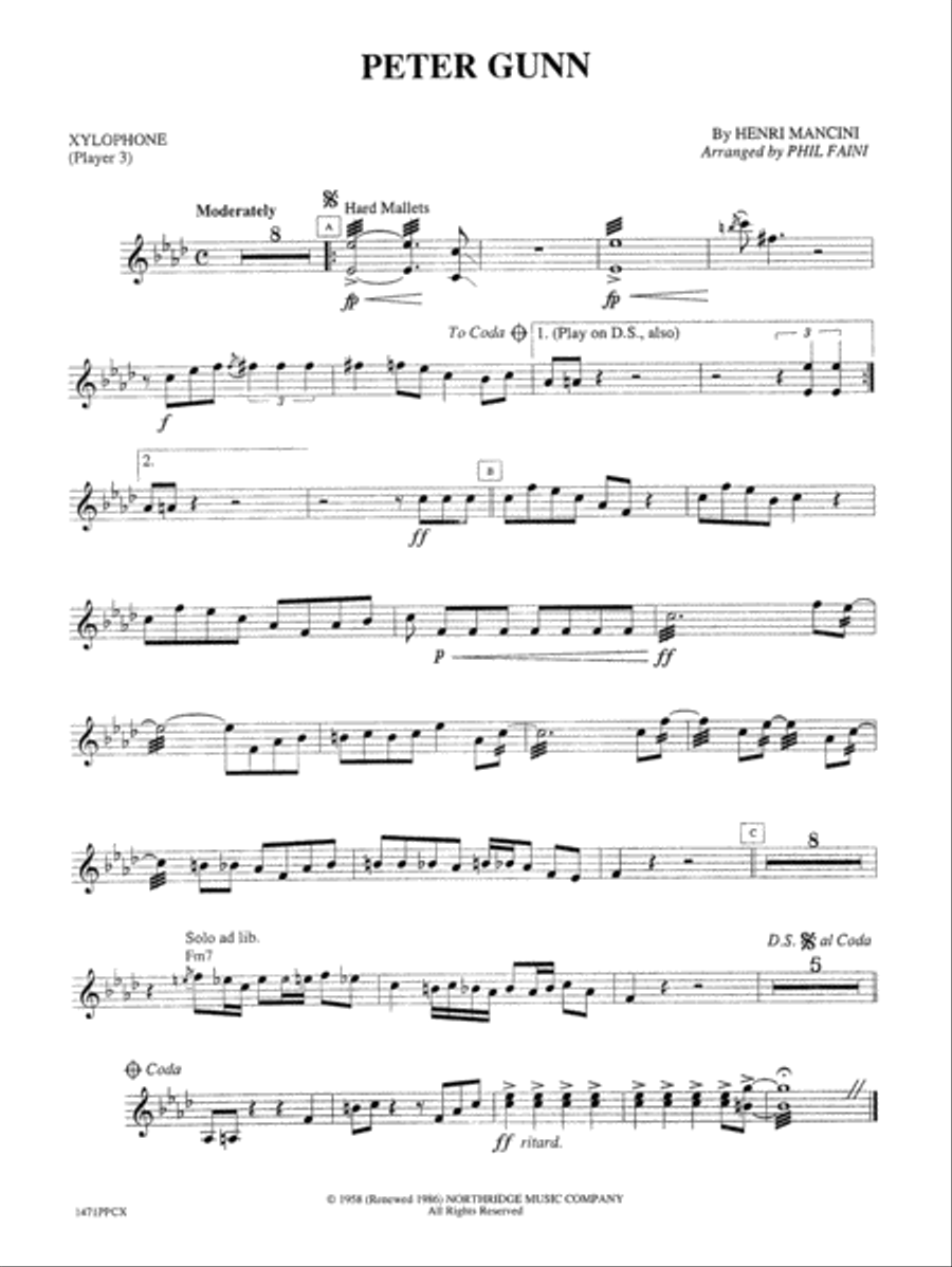 Peter Gunn: Xylophone Percussion Ensemble scores gallery preview page 1