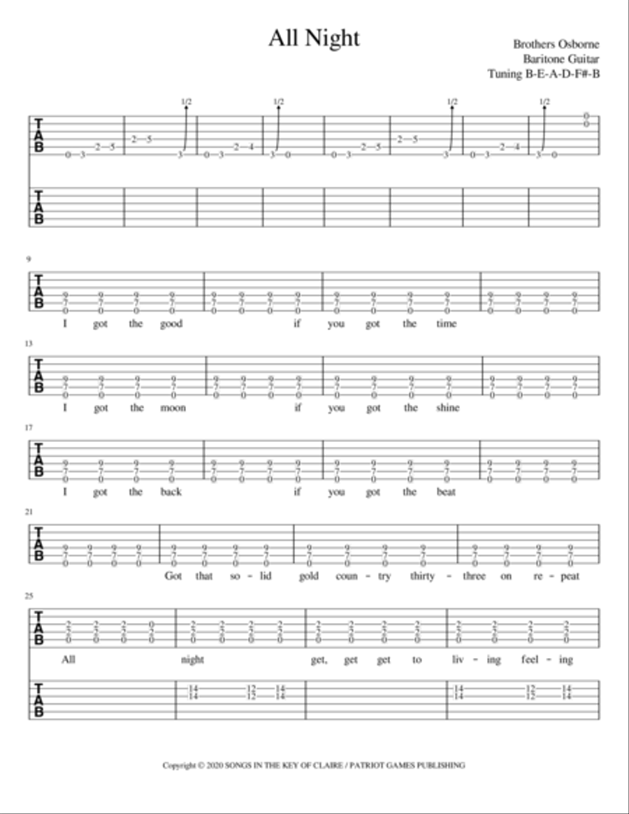 All Night Guitar Tablature scores gallery preview page 1