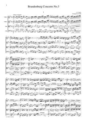 Book cover for J.S.Bach Brandenburg Concerto No.3, all mvts., BWV1048, for string quartet, CB212