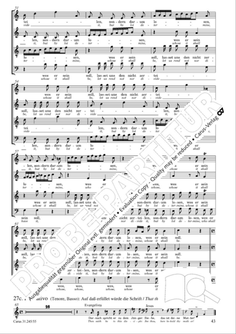 St. John Passion (Johannes-Passion) 4-Part scores gallery preview page 44