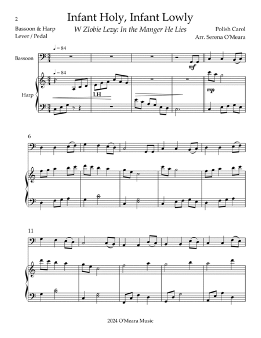 Infant Holy, Infant Lowly, Duet for Bassoon & Harp Bassoon scores gallery preview page 2