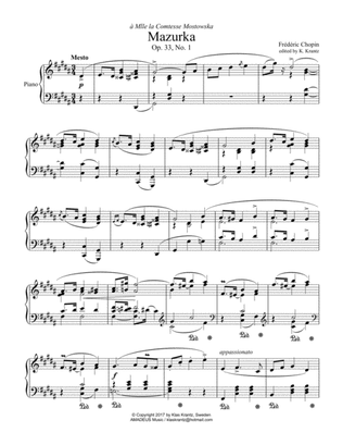 Book cover for Mazurka, Mesto Op. 33, No 1 for piano solo