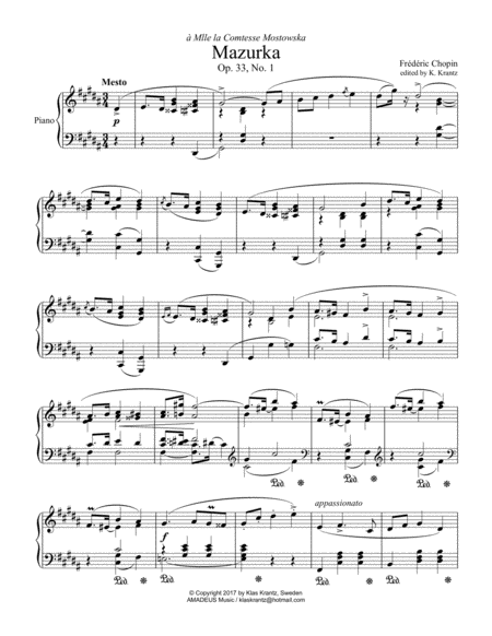 Mazurka, Mesto Op. 33, No 1 for piano solo