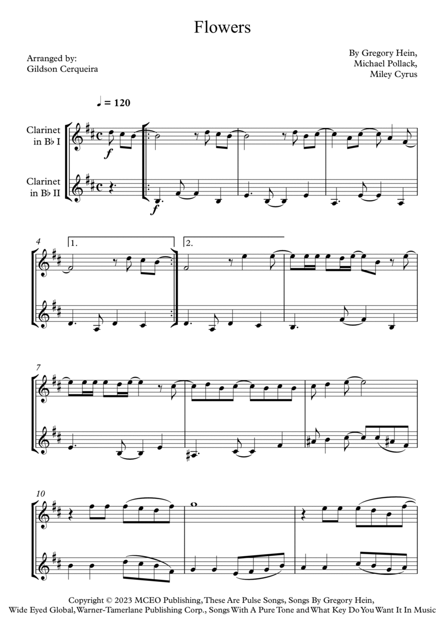 Flowers Clarinet Duet scores gallery preview page 1
