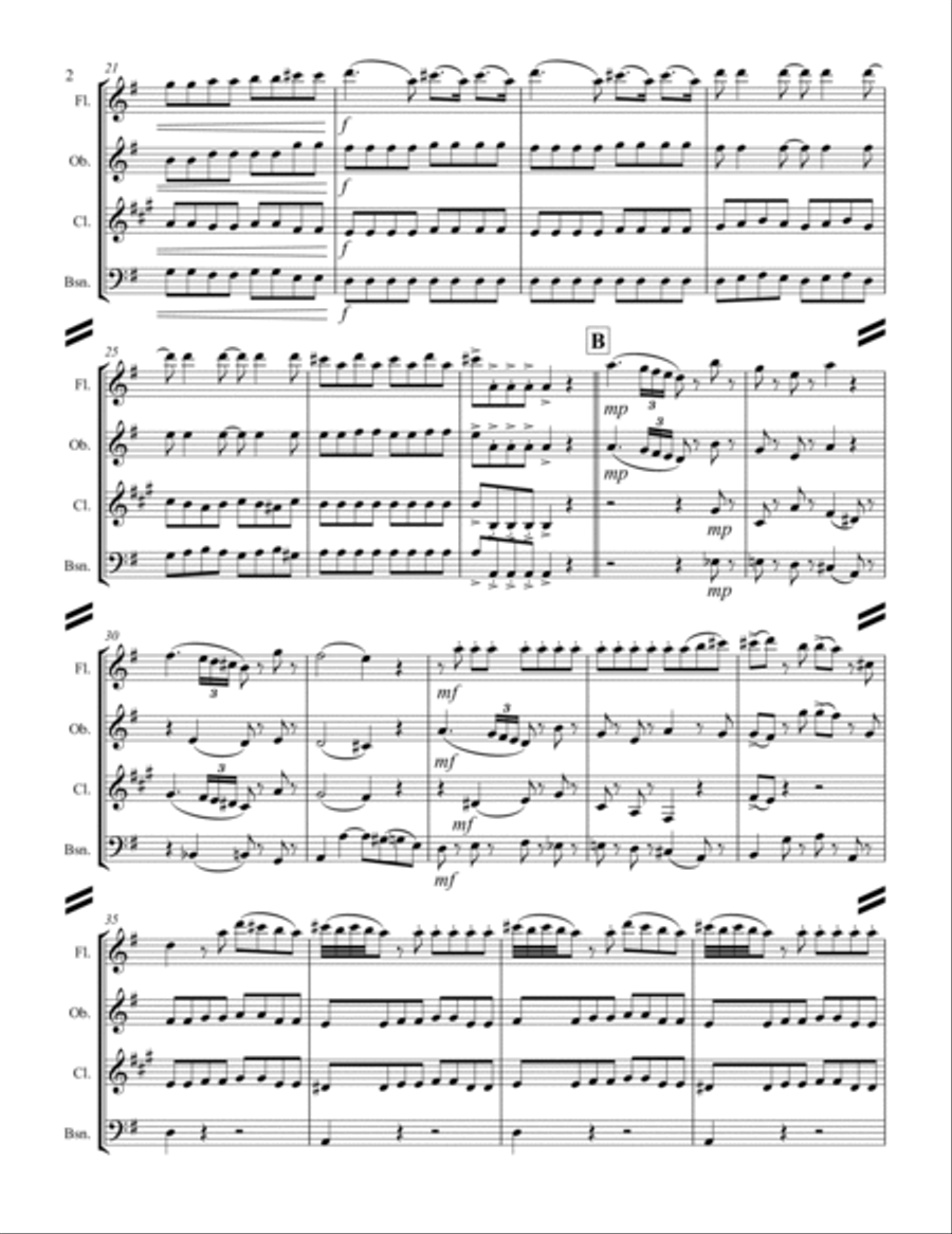 Mozart - Serenade in G, 'Eine kleine Nachtmusik' (for Woodwind Quartet) Woodwind Quartet scores gallery preview page 3