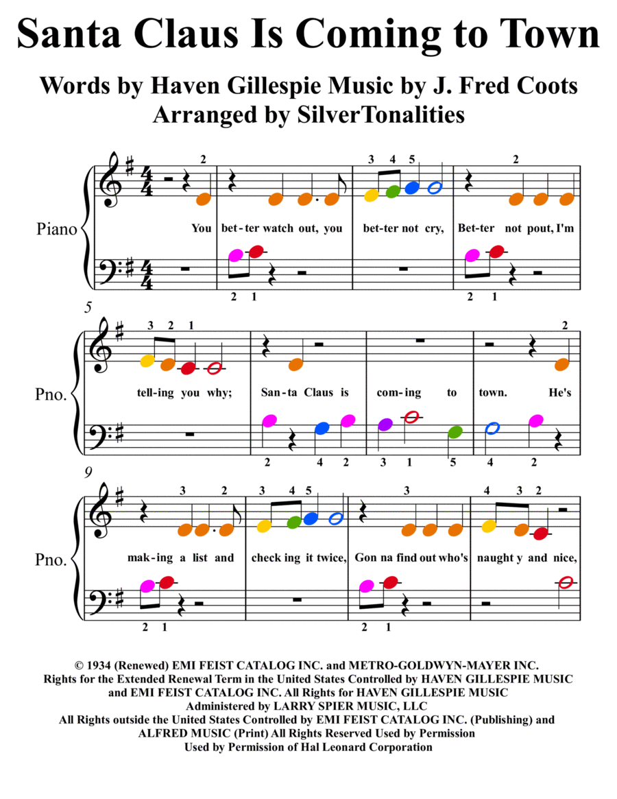 Santa Claus Is Comin' To Town Piano Method scores gallery preview page 1