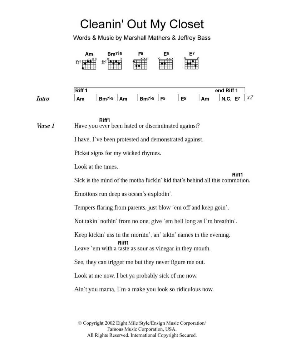 Cleanin' Out My Closet Easy Guitar scores gallery preview page 1
