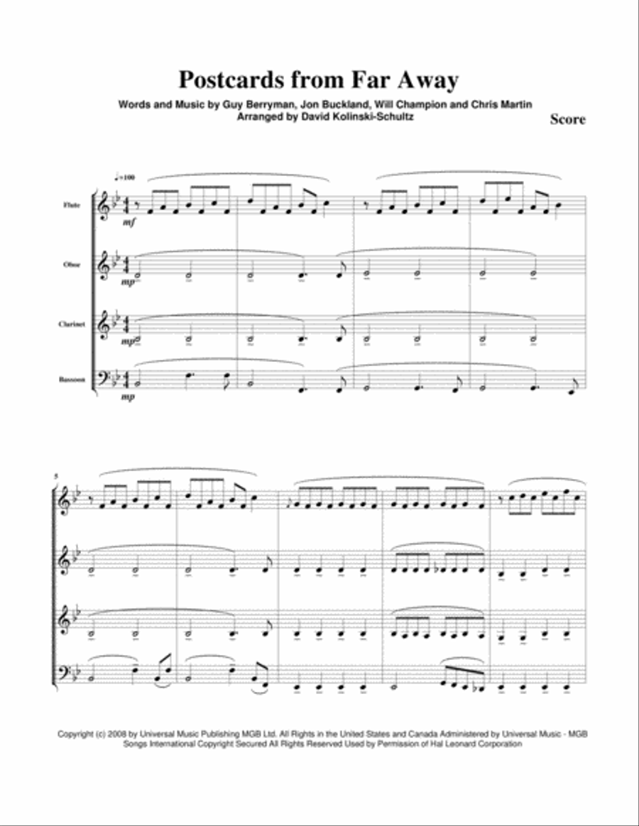 Postcards From Far Away Postcards From Far Away Woodwind Quartet scores gallery preview page 3