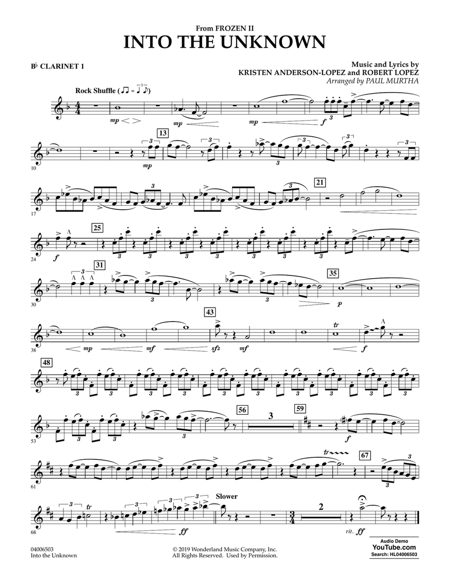 Into the Unknown (from Disney's Frozen 2) (arr. Paul Murtha) - Bb Clarinet 1 Concert Band scores gallery preview page 1