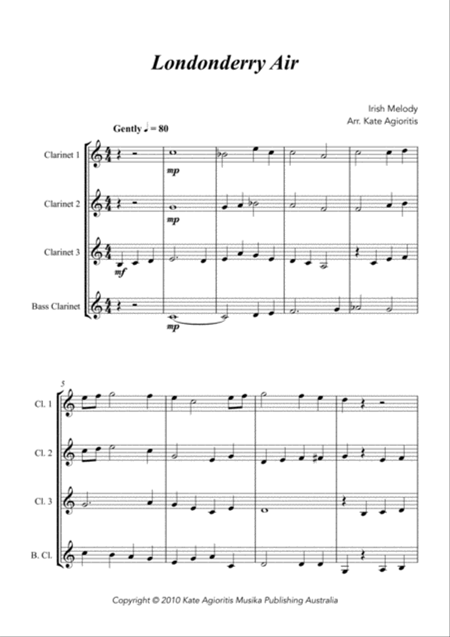 Londonderry Air (Danny Boy) - Jazz Arrangement for Clarinet Quartet Clarinet Quartet scores gallery preview page 3