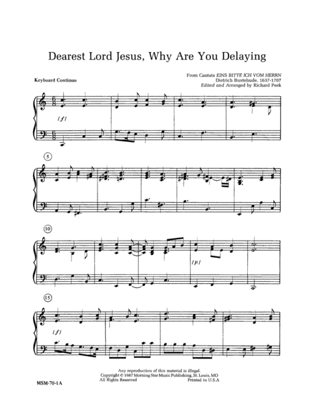 Dearest Lord Jesus, Why Are You Delaying (Downloadable Instrumental Parts)
