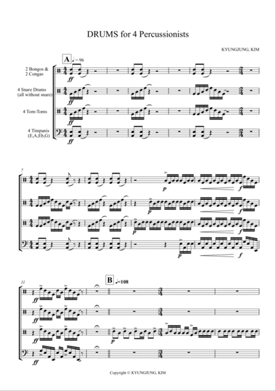 DRUMS for 4 Percussionists-Kyungjung, Kim- Drums scores gallery preview page 2