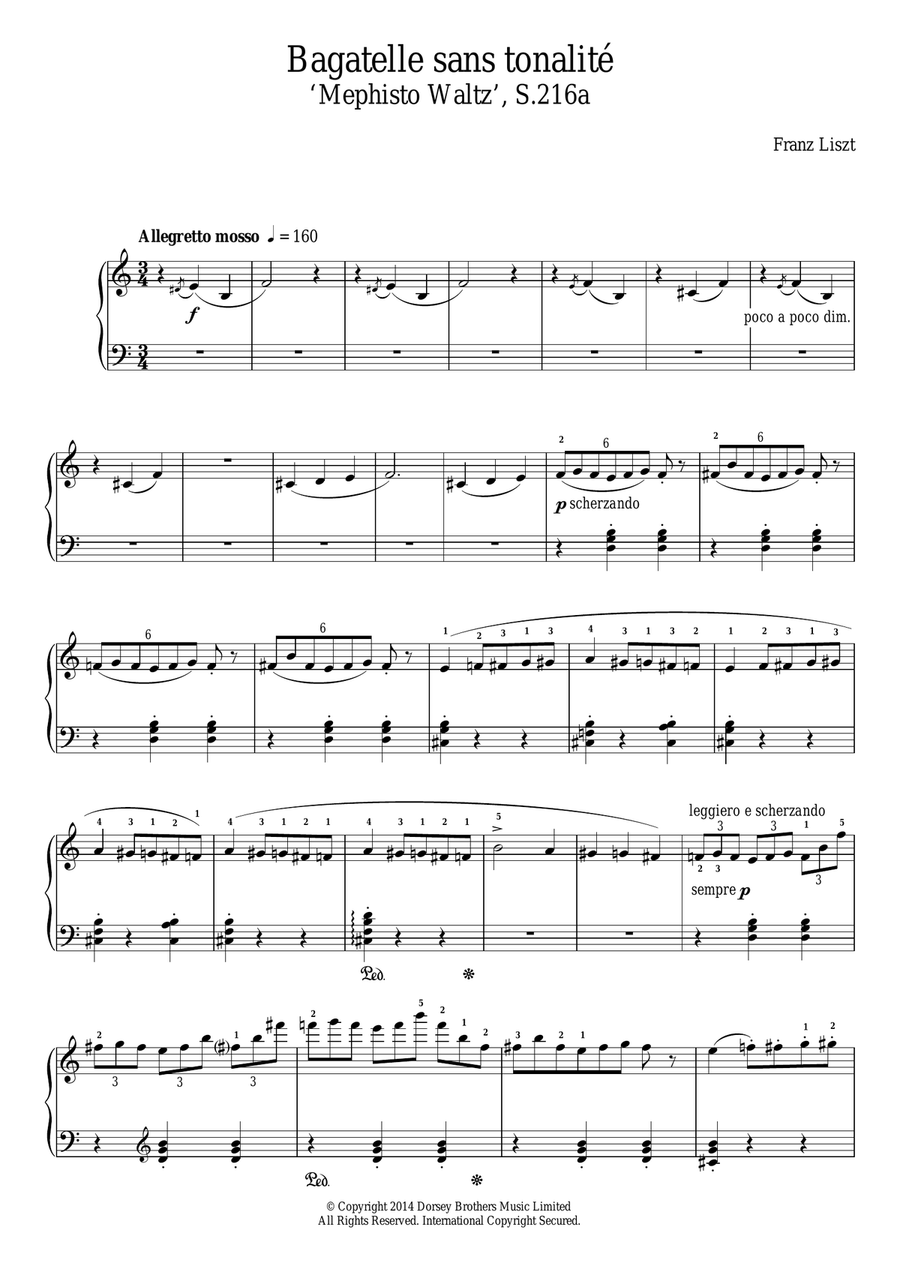 Bagatelle Sans Tonalite (Fourth Mephisto Waltz) Piano Solo scores gallery preview page 1