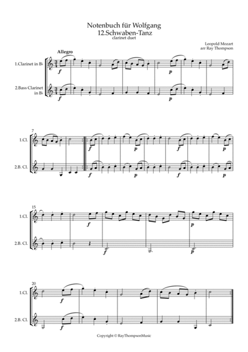 Mozart (Leopold): Notenbuch für Wolfgang (Notebook for Wolfgang) 12. Schwaben- Tanz - clarinet duet image number null