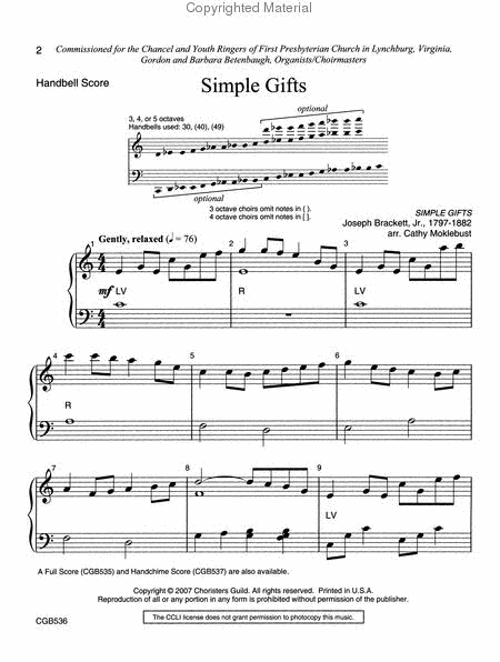 Simple Gifts - Handbell Part image number null