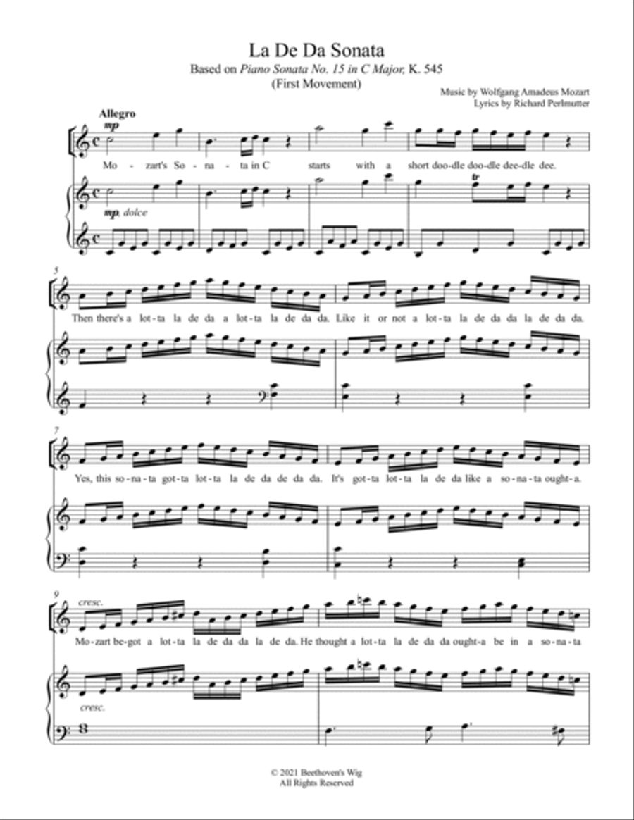 Beethoven's Wig - La De Da Sonata (Music: Sonata In C, Mozart) Voice scores gallery preview page 2