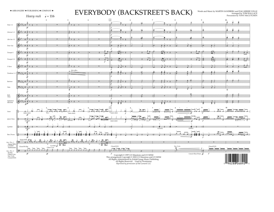 Book cover for Everybody (Backstreet's Back) (arr. Tom Wallace) - Full Score
