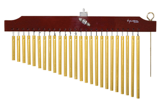 25 Gold Chimes with Brown Finish Wood Bar