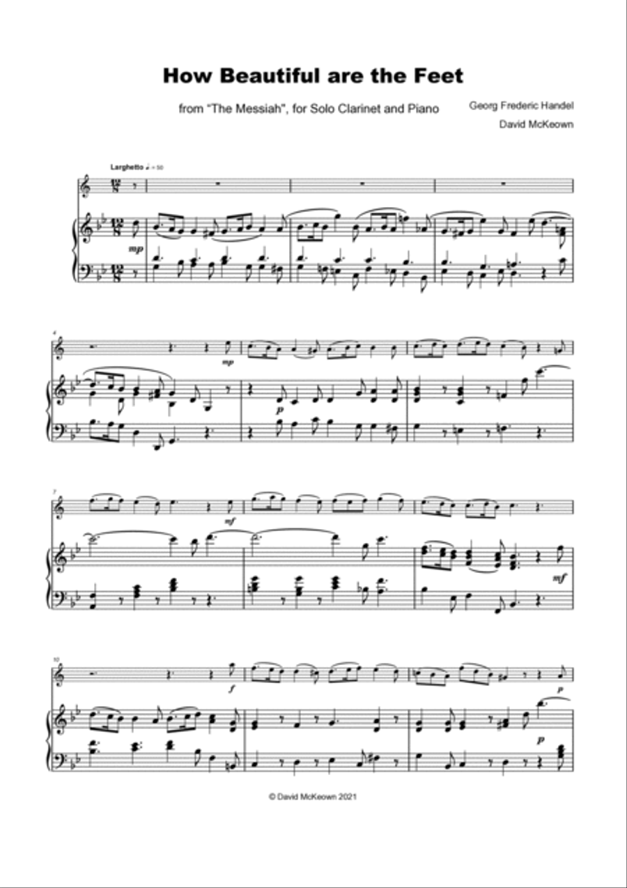 How Beautiful are the Feet, (from the Messiah), by Handel, for Solo Clarinet and Piano Clarinet Solo scores gallery preview page 2