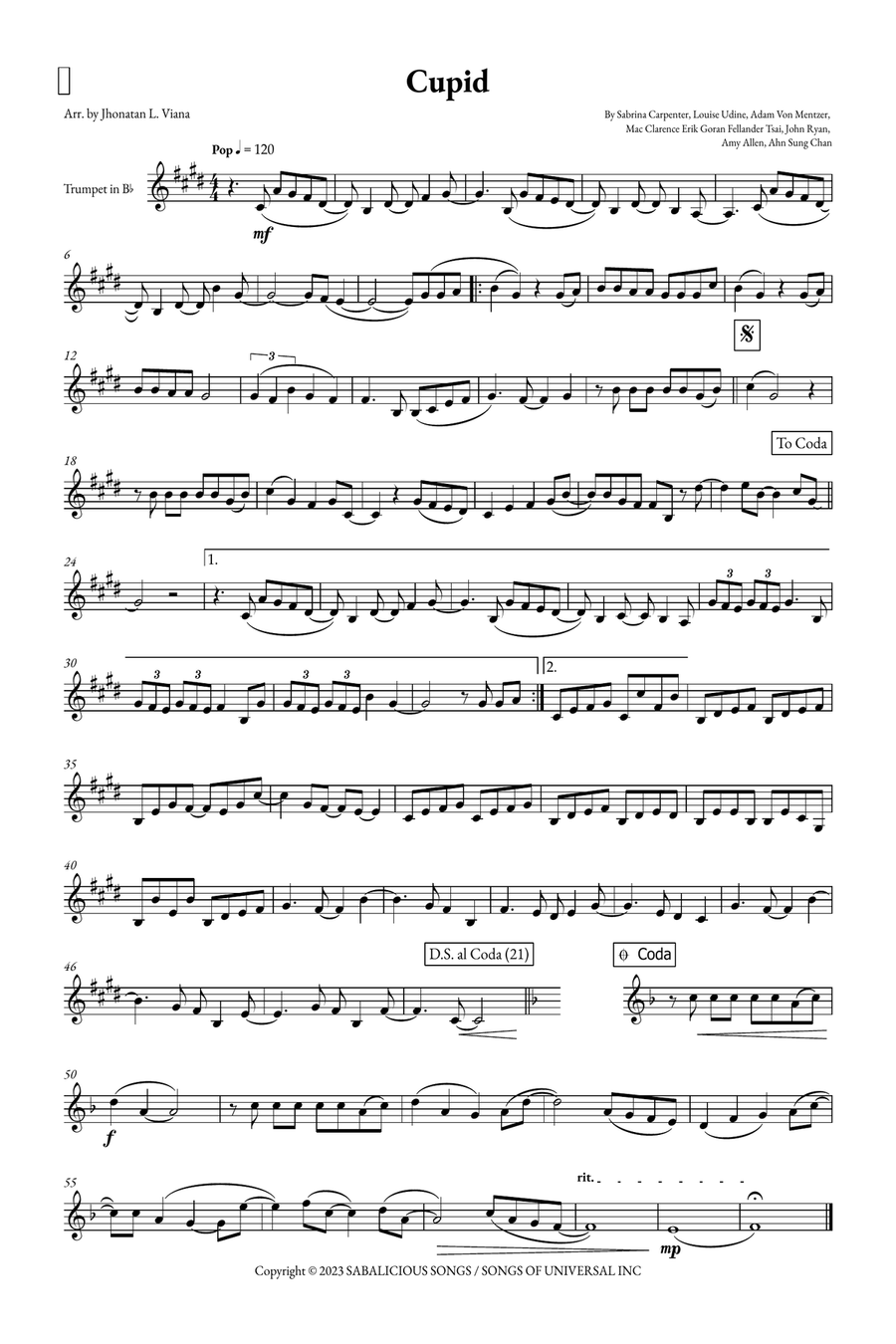 Cupid - Twin Version (Feat. Sabrina Carpenter) B-Flat Trumpet scores gallery preview page 1