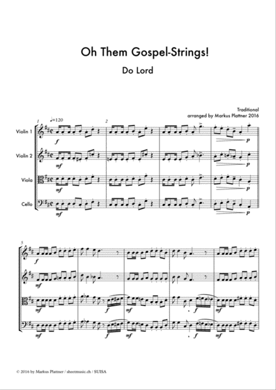 ‘Do Lord’ for String Trio (2 violins, viola, opt. cello part) String Trio scores gallery preview page 3