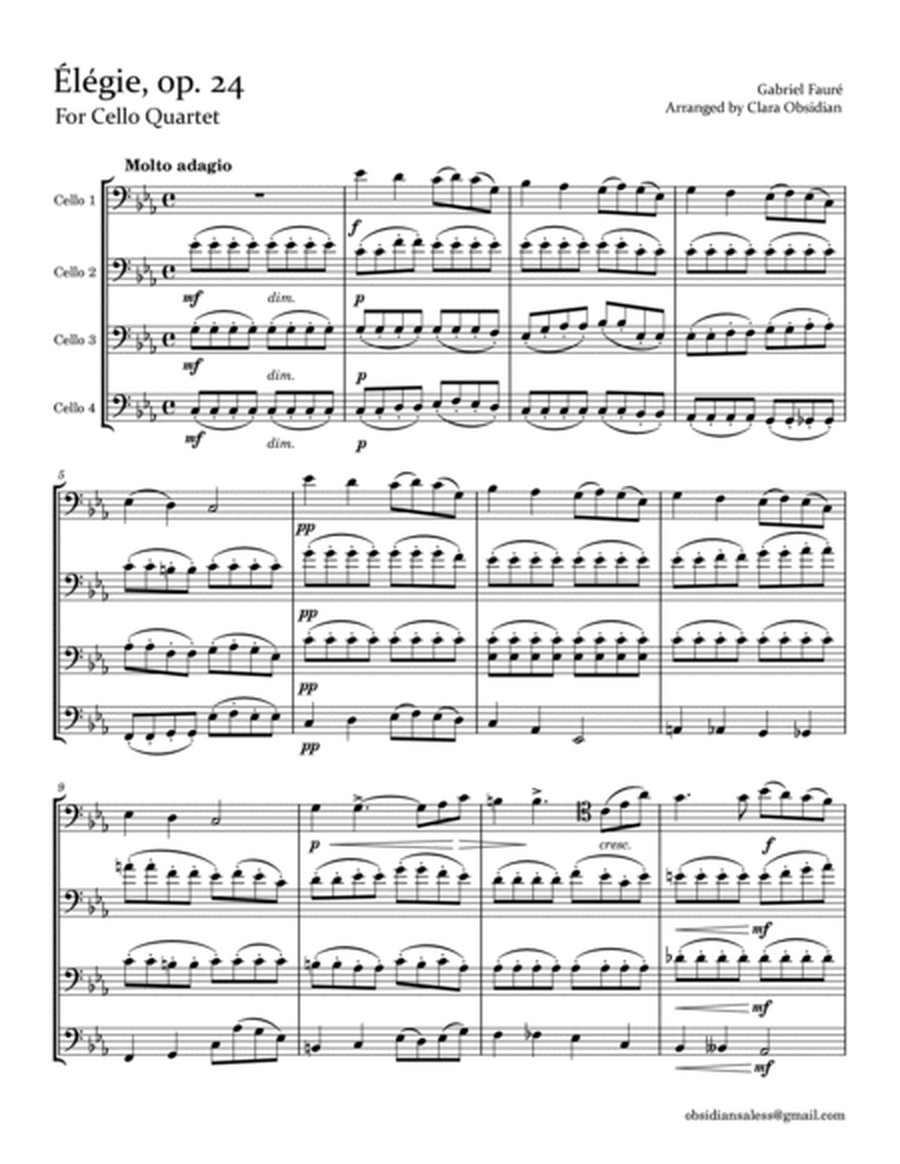 G. Fauré: Élégie, Op. 24 for Cello Quartet image number null