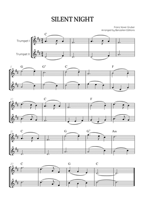 Silent Night for trumpet in Bb duet • easy Christmas song sheet music (w/ chords)