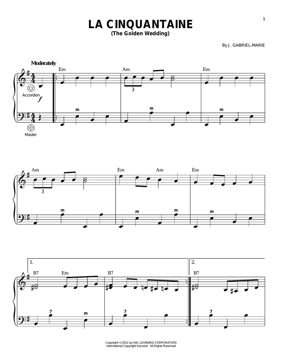 La Cinquantine (The Golden Wedding) Piano scores gallery preview page 1
