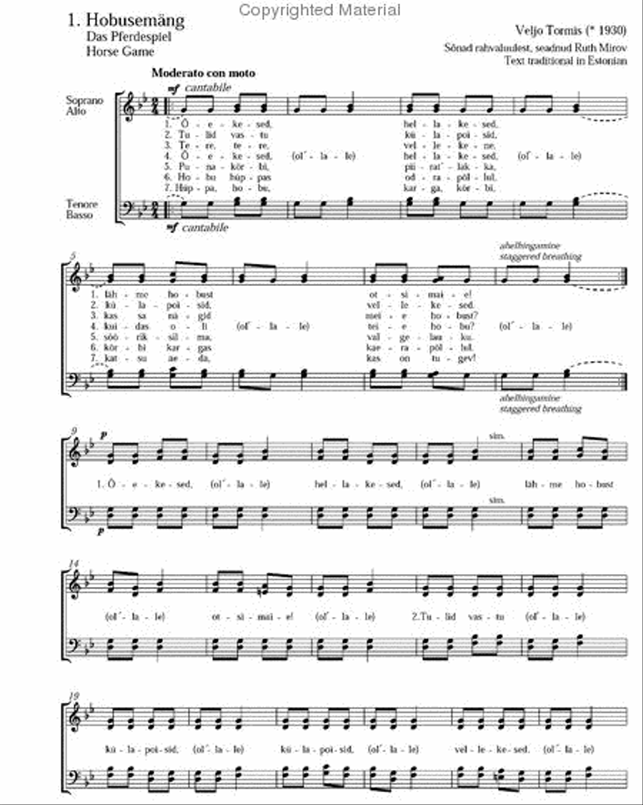 Tormis, Vier Spiellieder von Sangaste Choir scores gallery preview page 2