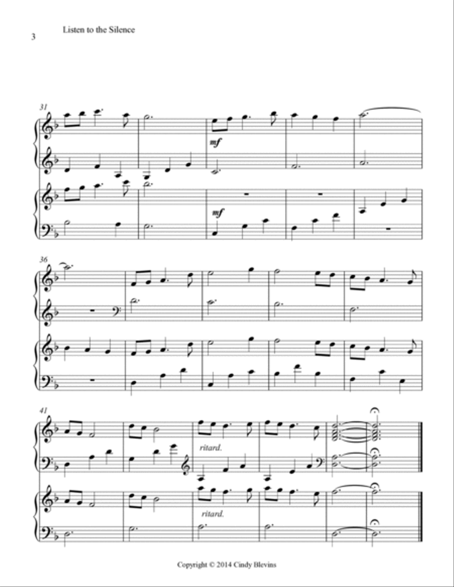 Listen to the Silence, Lap Harp Duet Lap Harp scores gallery preview page 4