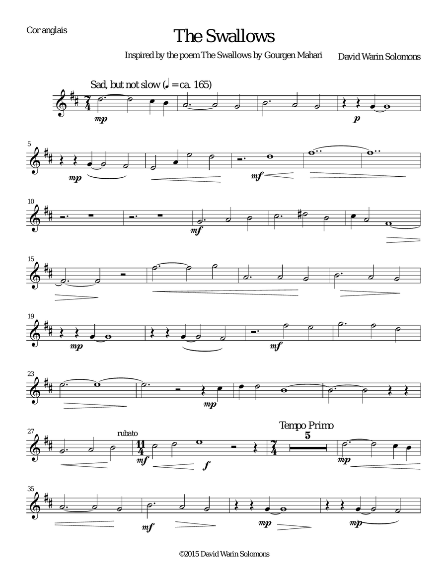The Swallows for cor anglais and guitar English Horn scores gallery preview page 6