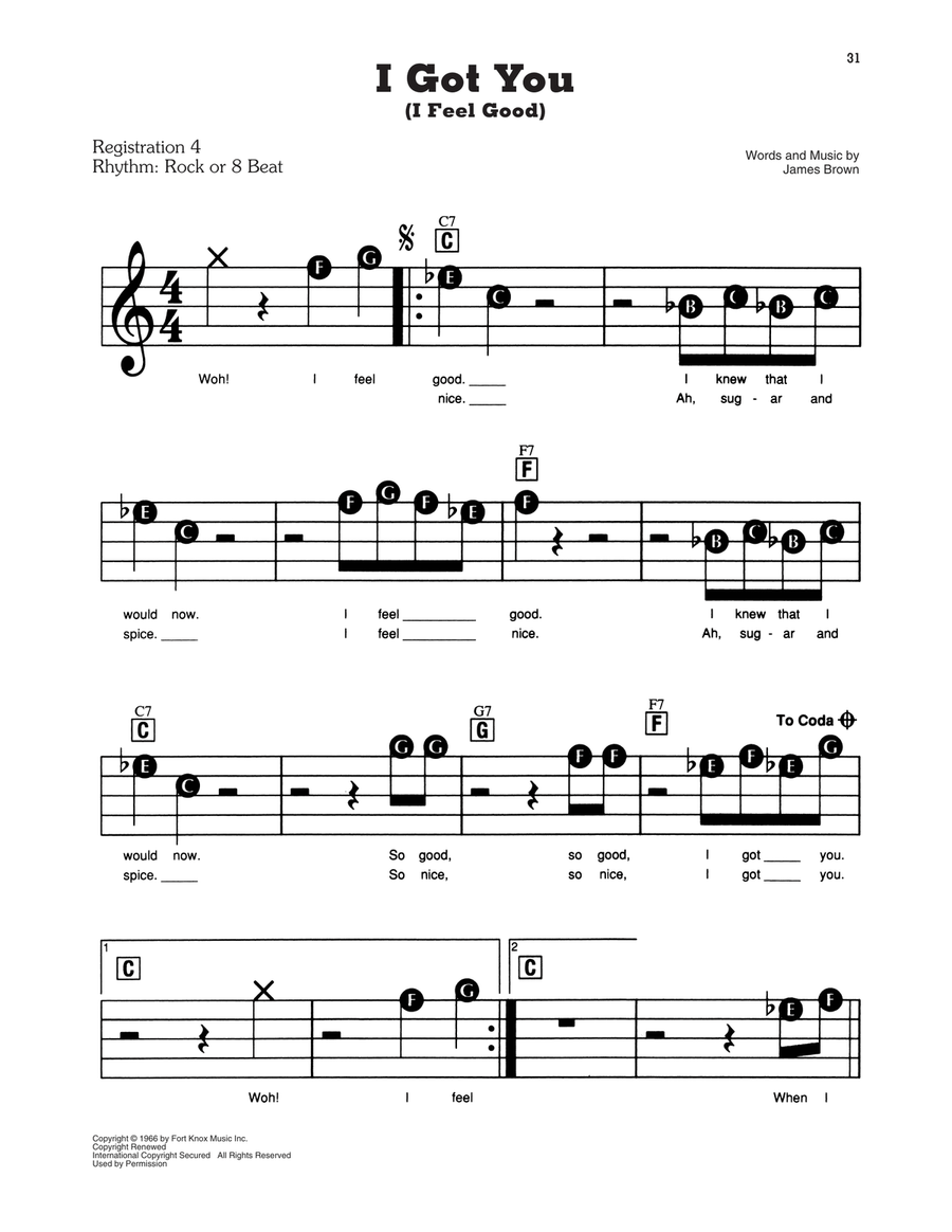 I Got You (I Feel Good) Electronic Keyboard scores gallery preview page 1