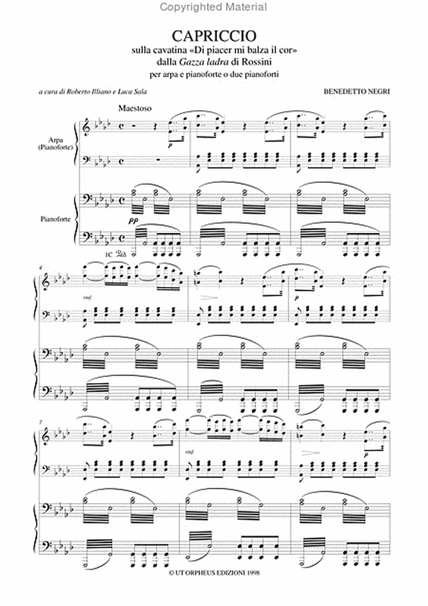 Capriccio on the Cavatina "Di piacer mi balza il cor" from Rossini’s "Gazza ladra" for Harp and Piano or 2 Pianos