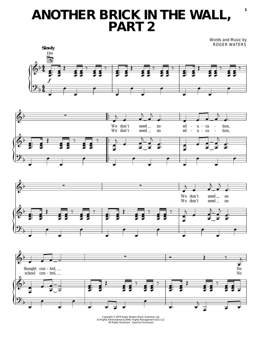 Another Brick In The Wall, Part 2 Piano, Vocal, Guitar scores gallery preview page 1