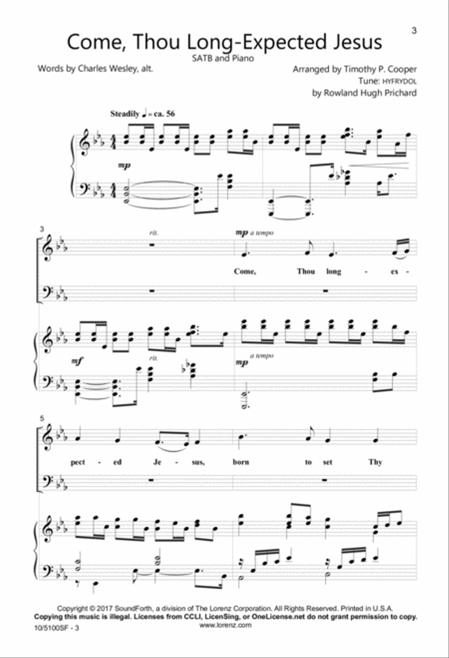 Come, Thou Long-Expected Jesus 4-Part scores gallery preview page 2