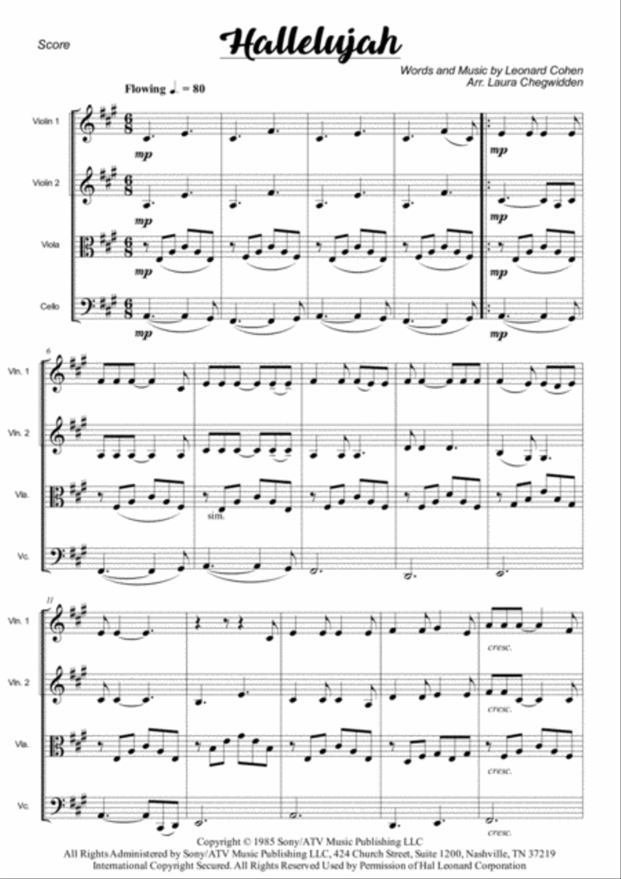 Hallelujah String Quartet scores gallery preview page 3