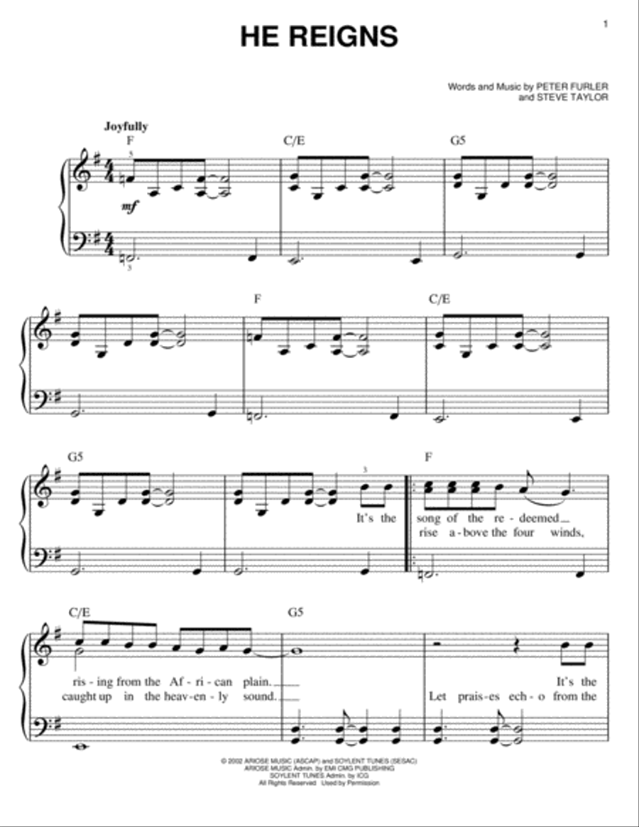 He Reigns Easy Piano scores gallery preview page 1