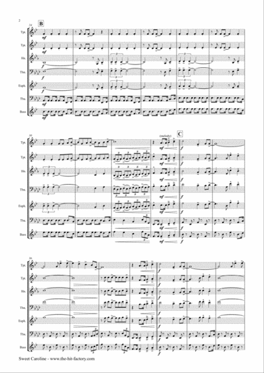 Sweet Caroline Euphonium scores gallery preview page 2