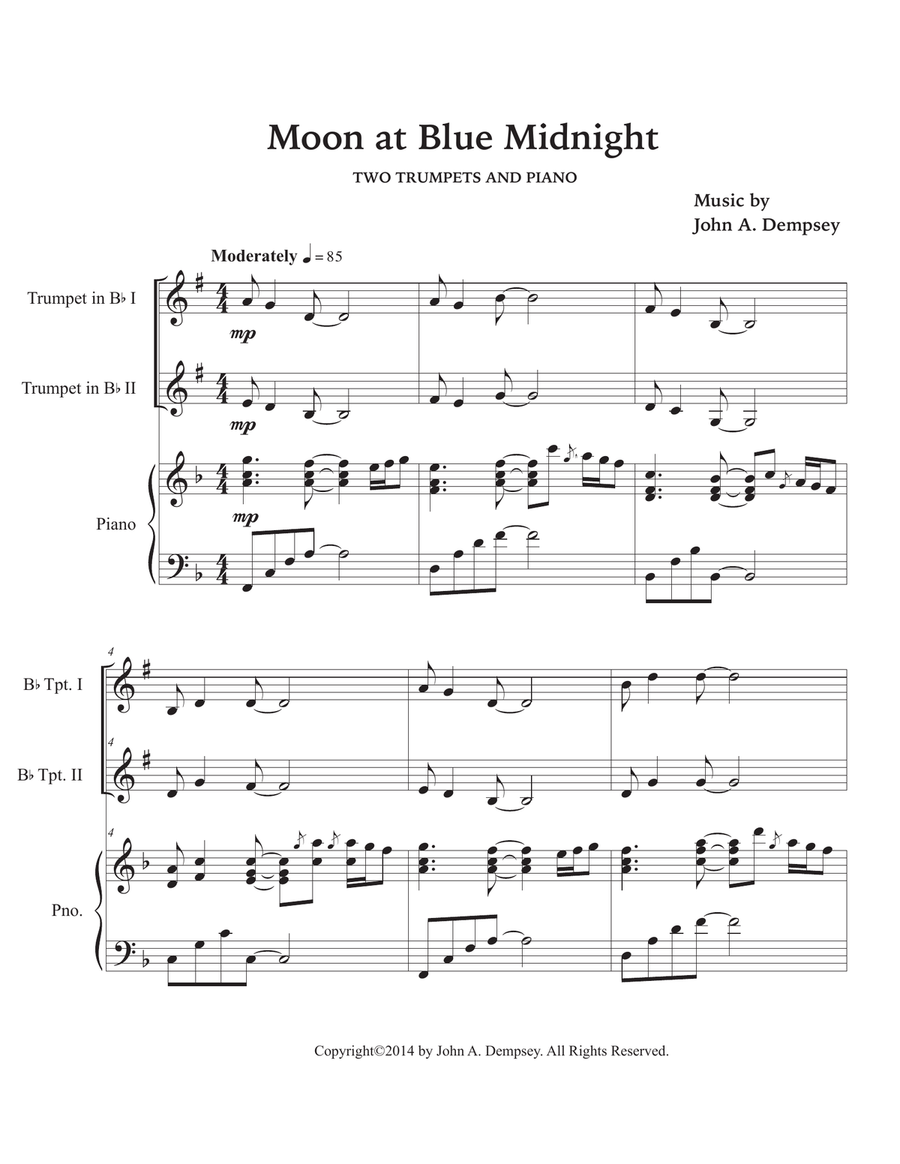 Moon at Blue Midnight (Trio for Two Trumpets and Piano) Trumpet Duet scores gallery preview page 5