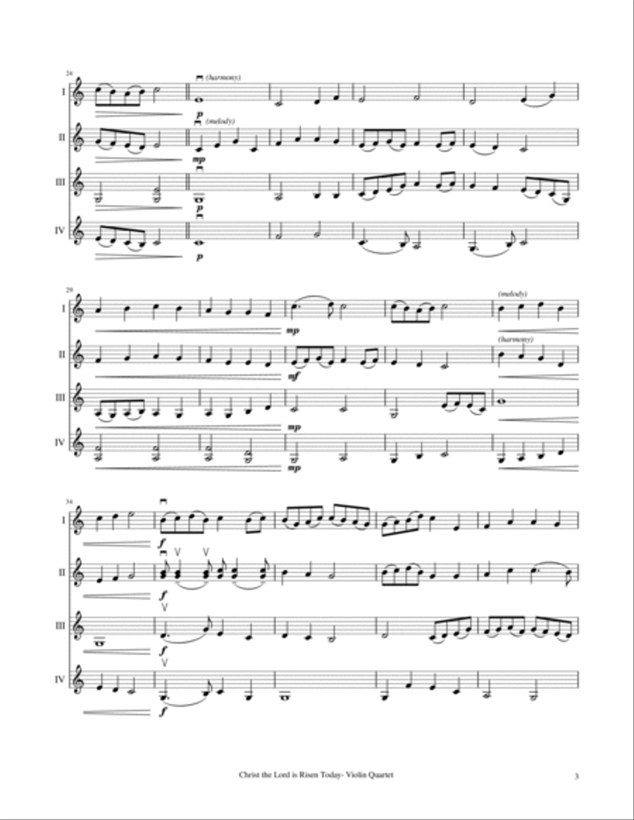 Christ the Lord Is Risen Today - Violin Quartet Violin scores gallery preview page 5