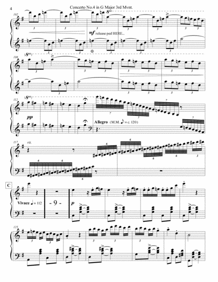 Concertos for Five Beethoven Piano Concerto in G, arr. for String Quartet, 3rd mvnt. Piano Solo part image number null