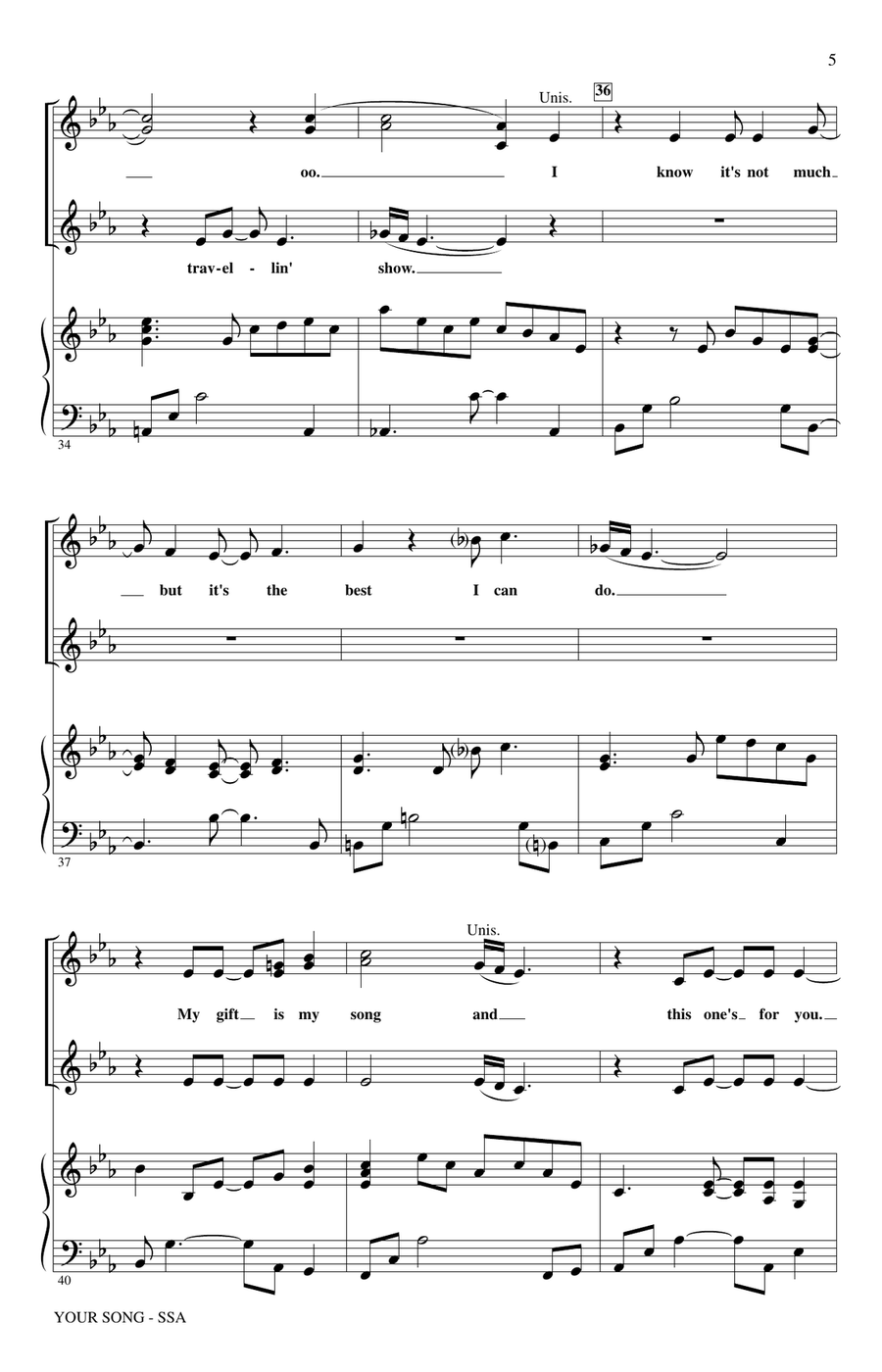 Your Song (arr. Mac Huff) SSA scores gallery preview page 4