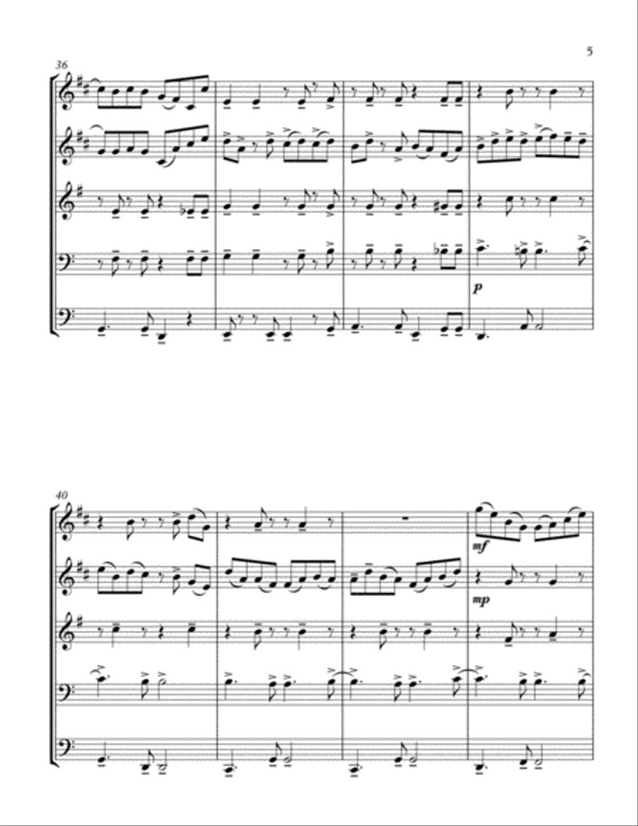 Franz Xaver Gruber. SILENT NIGHT -brass quintet- arrenged by KHUUSHAAN BATZAYA Brass Quintet scores gallery preview page 5
