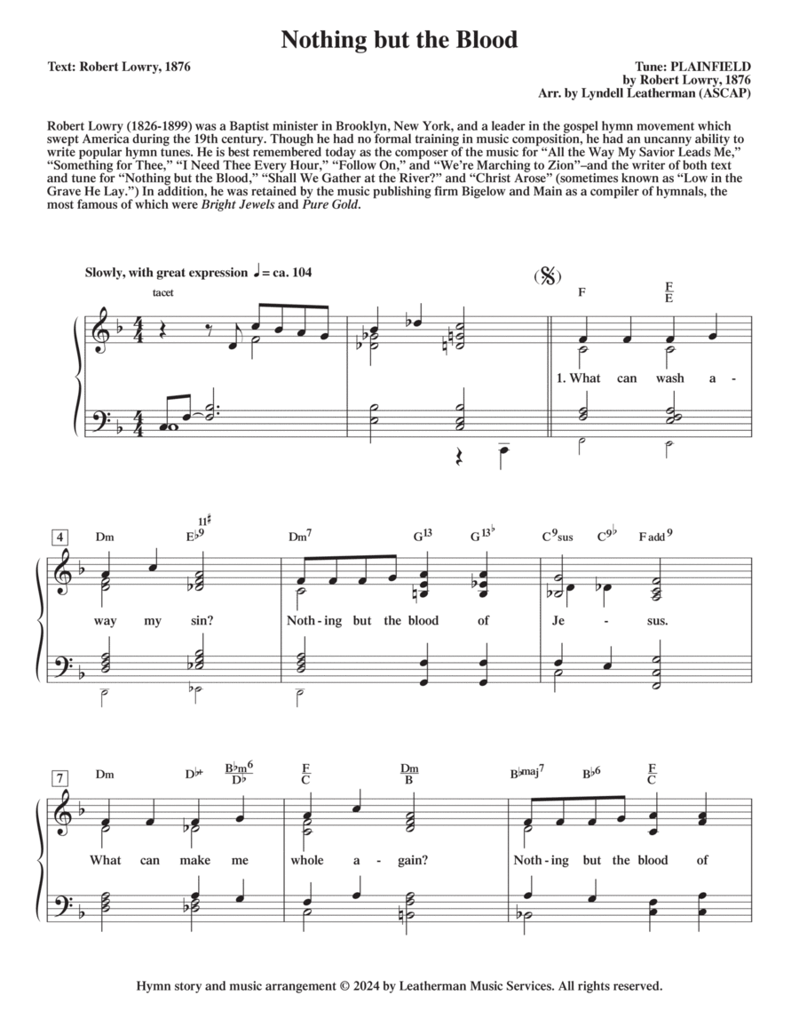 Nothing but the Blood Piano, Vocal, Guitar scores gallery preview page 1