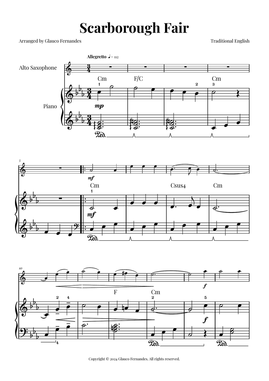 Scarborough Fair Alto Saxophone scores gallery preview page 1