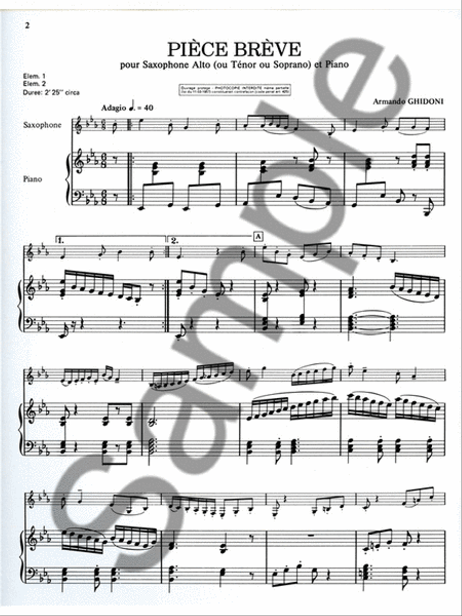 Ghidoni Armando Piece Breve Saxophone & Piano Book Piano Accompaniment scores gallery preview page 2