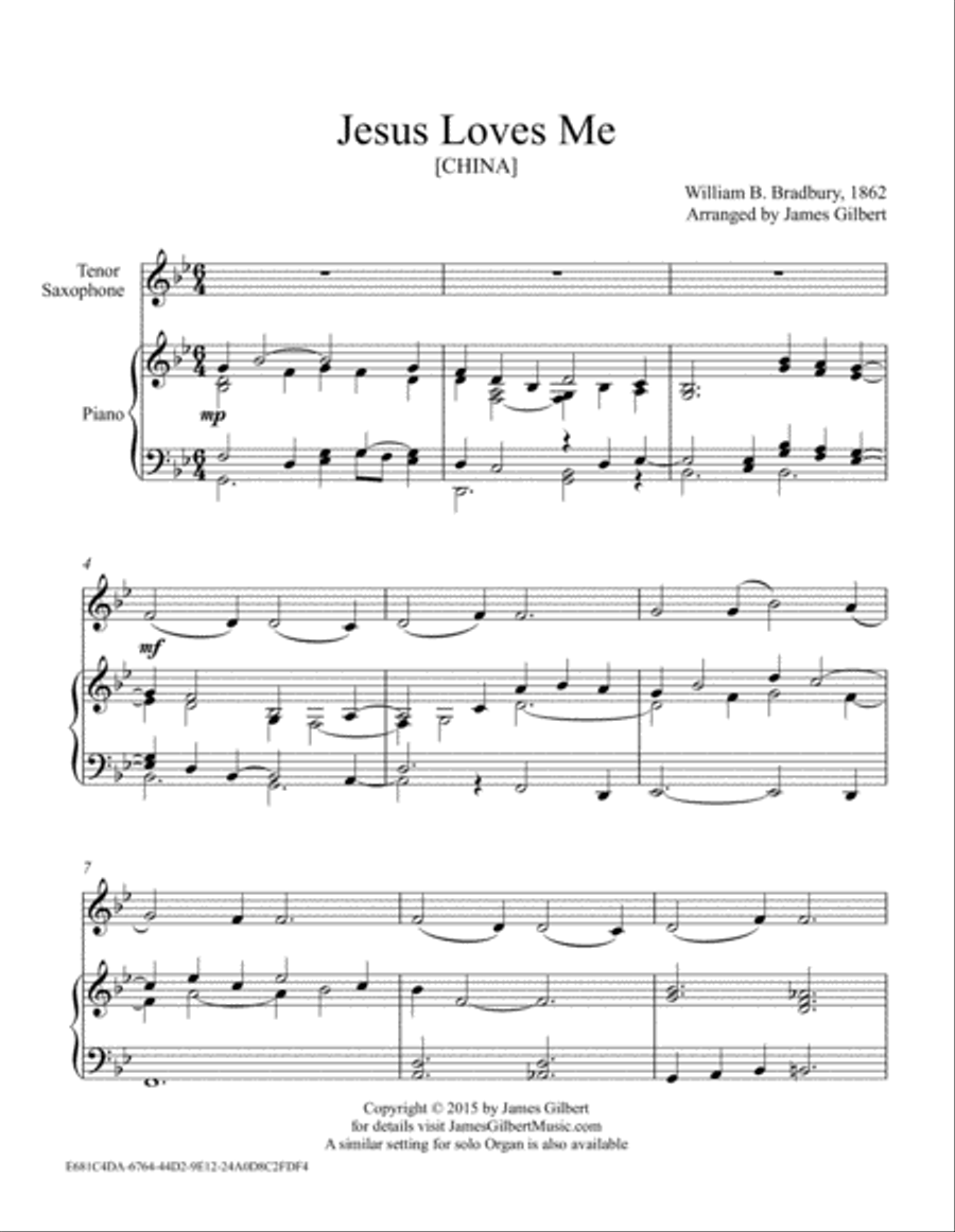 Jesus Loves Me Jesus Loves Me Tenor Saxophone scores gallery preview page 1