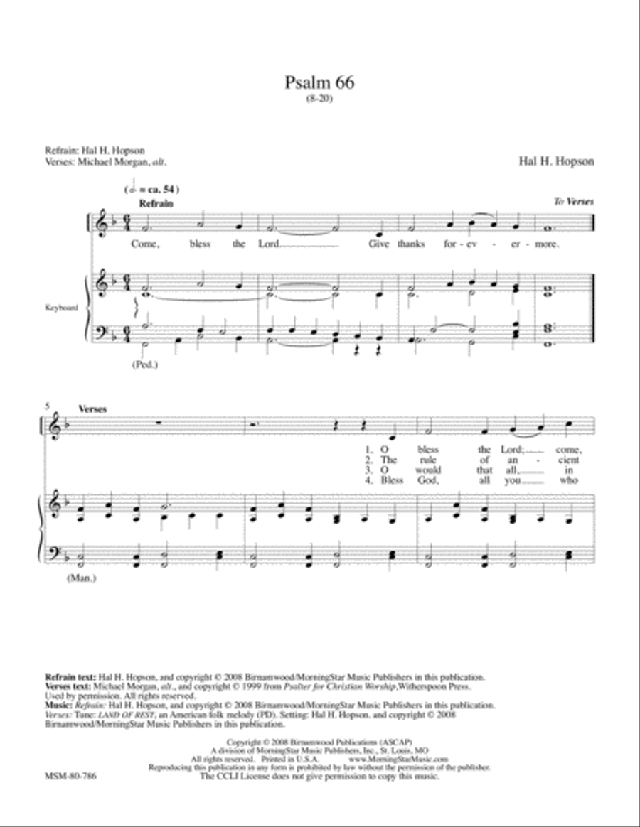 Psalm 66:8-20 Psalm 66:8-20 4-Part scores gallery preview page 1