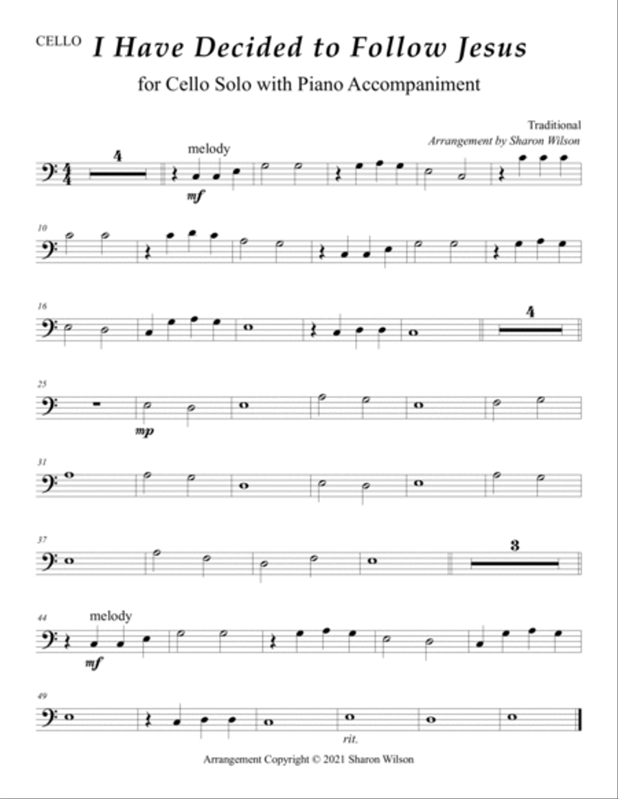 I Have Decided to Follow Jesus (Easy Cello Solo with Piano Accompaniment) Piano scores gallery preview page 2