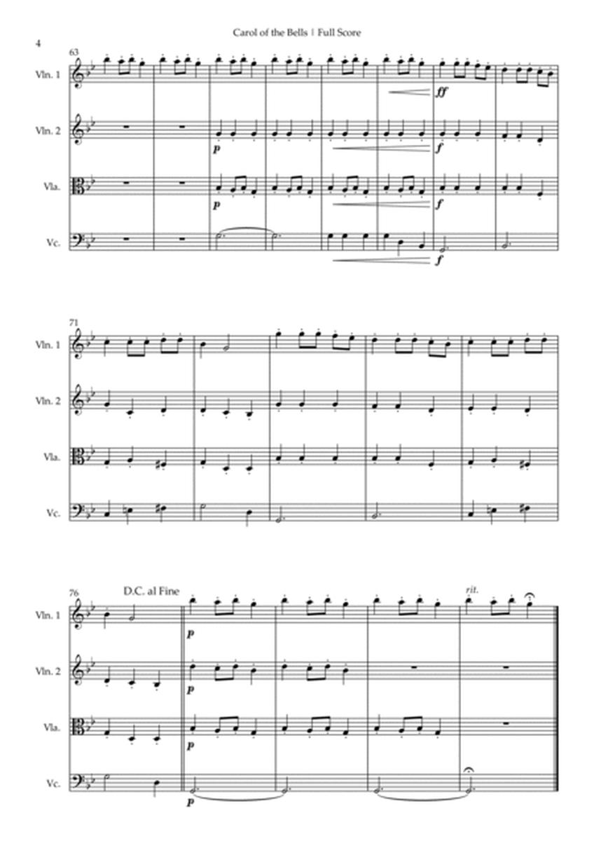 Carol of The Bells - Jazz Version (Christmas Song) for String Quartet image number null